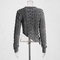 Pastel Idle Niche Irregular Asymmetric Hem Distressed Figure Flattering Short Sweater for Women
