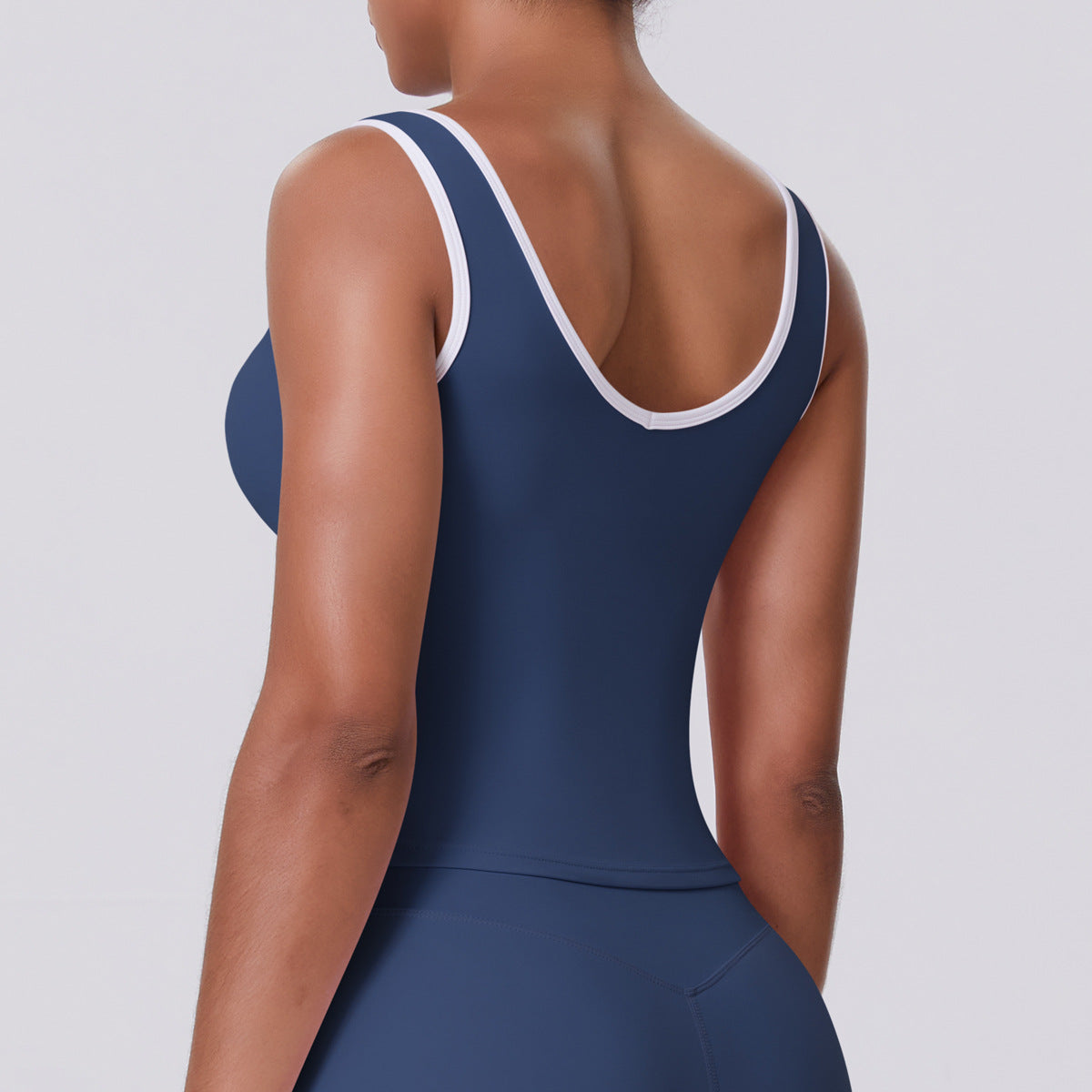 Nude Feel Contrast Color Back Yoga Tennis Workout Clothes Sports Top - Modestly Vogue 