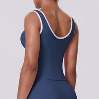 Nude Feel Contrast Color Back Yoga Tennis Workout Clothes Sports Top - Modestly Vogue 