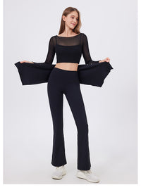 Two-Piece Yoga Set | High-Waist Pleated Bell Bottom Pants And Detachable Skirt - Modestly Vogue 