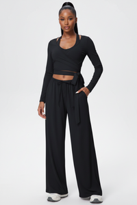 Brushed Quick Drying Yoga Suit Sling Beautiful Back Strap Long Sleeve Hammer Yoga Trousers Three Piece Set - Modestly Vogue 