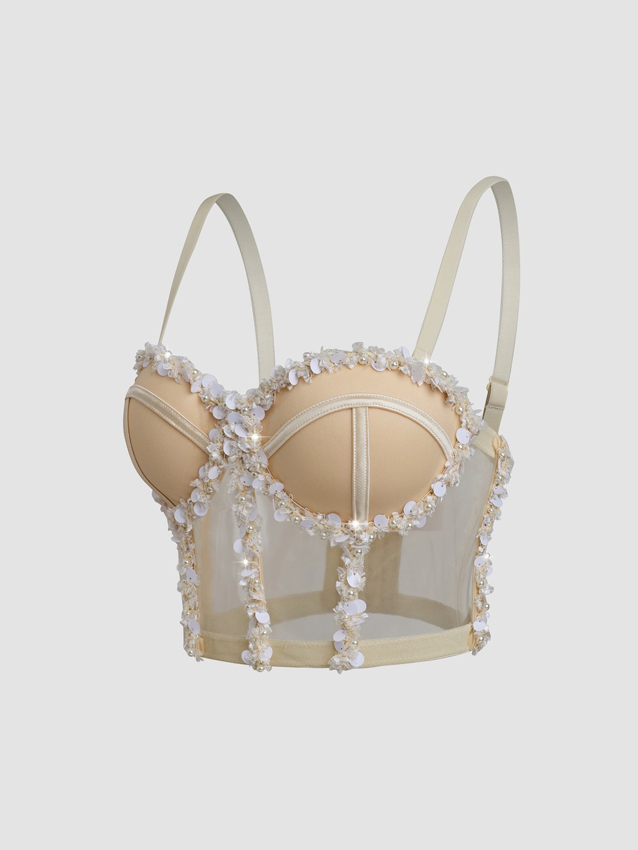 Sling Mesh Bra Outer Wear Body Shaping Boning Corset Sling Crystal Tube Top - Modestly Vogue 