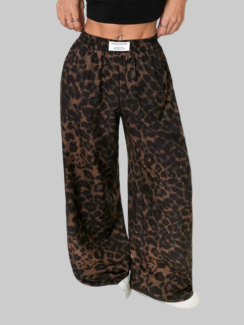 Women’s Winter Leopard Print Wide Leg Trousers – Casual Loose Fit