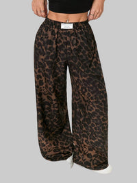 Women’s Winter Leopard Print Wide Leg Trousers – Casual Loose Fit