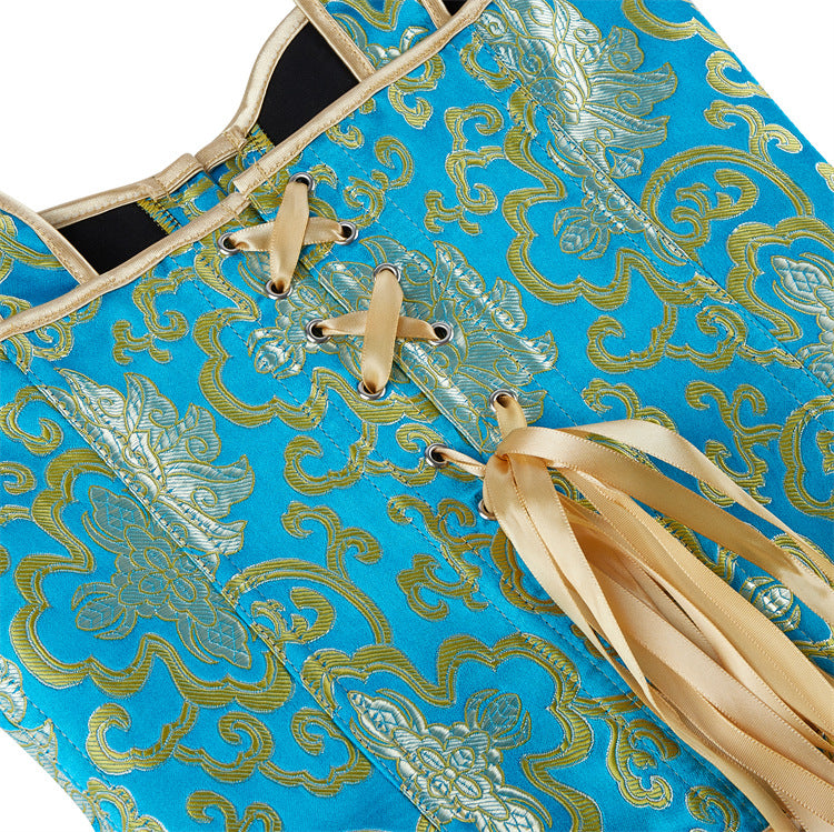 Blue Bronzed Color Tie Back Corset Bustier Top - Modestly Vogue 