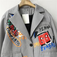 Graffiti Plaid Blazer | British Style Autumn Women’s Jacket - Modestly Vogue 