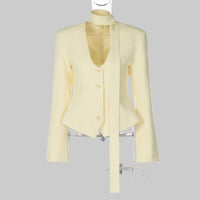 Women Clothing Autumn Elegant Cardigan Button Small Blazers Slim Solid Color Coat - Modestly Vogue 