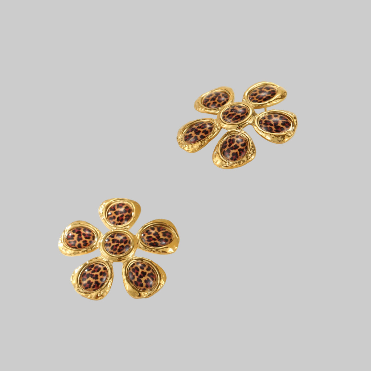 Trendy Leopard Print Design Floral Stainless Steel Studs Affordable Luxury Earrings