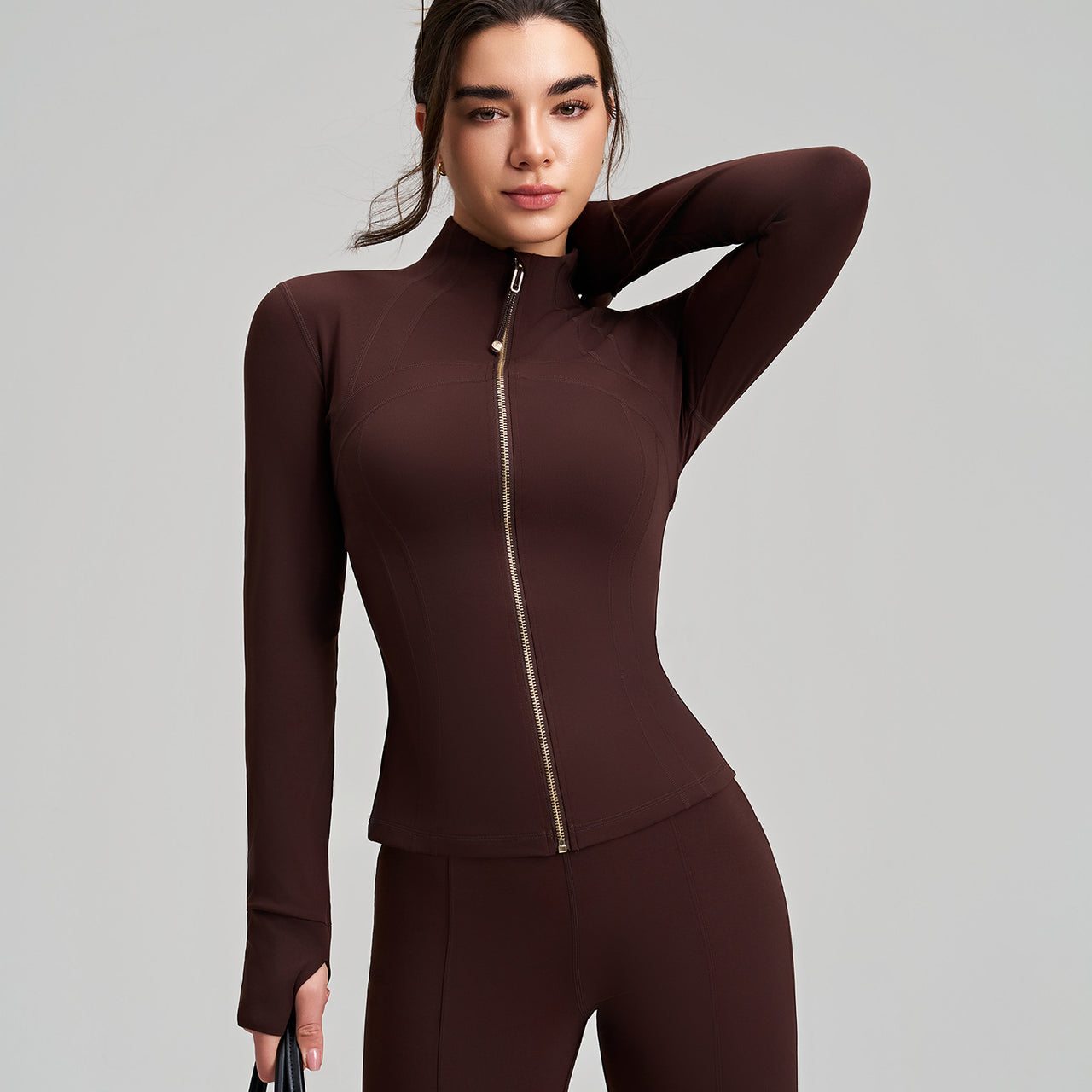Sports Jacket Women Slim Fit Slimming Yoga Jacket Long Sleeve with Finger Stall Stand Collar High Grade Yoga Clothes (Copy) - Modestly Vogue 