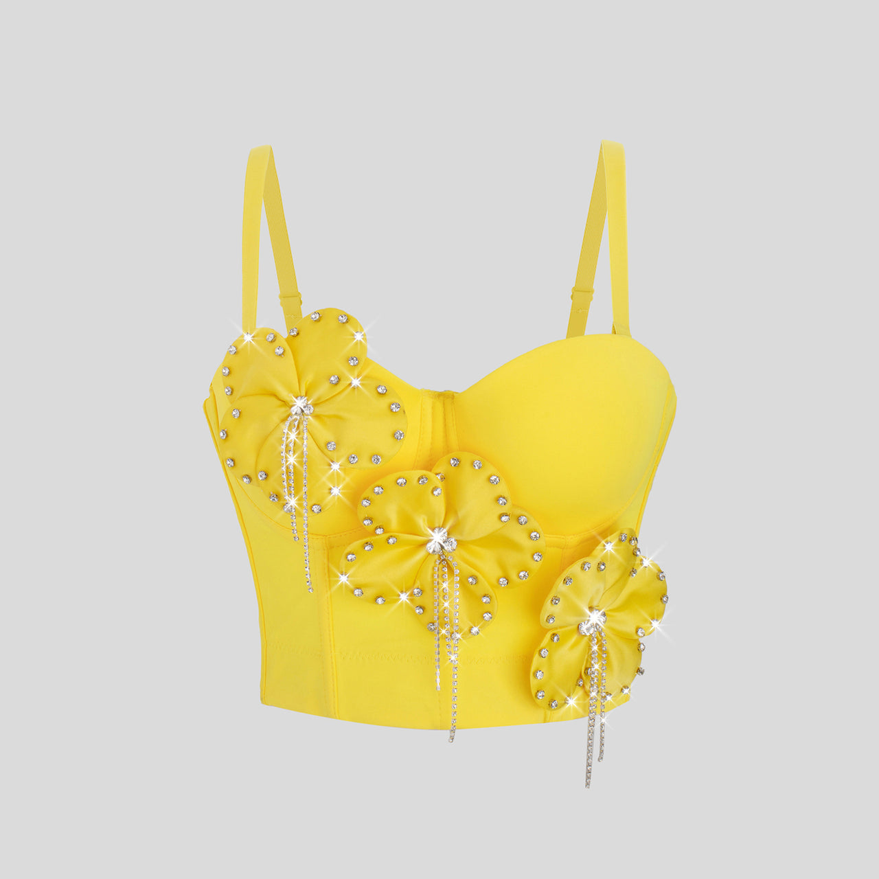 Bandeau Sling Three Dimensional Floral Boning Corset Corset Yellow Rhinestone Top Autumn - Modestly Vogue 