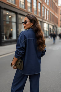 Women Clothing Personality Street Casual Slim Fit Shacket Denim Two Piece Sets - Modestly Vogue 