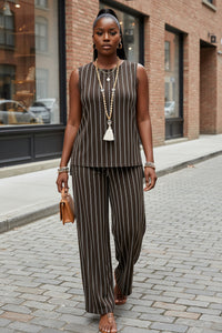Spring Summer Arrival Two Piece Sets Striped Vest Wide Leg Pants - Modestly Vogue 