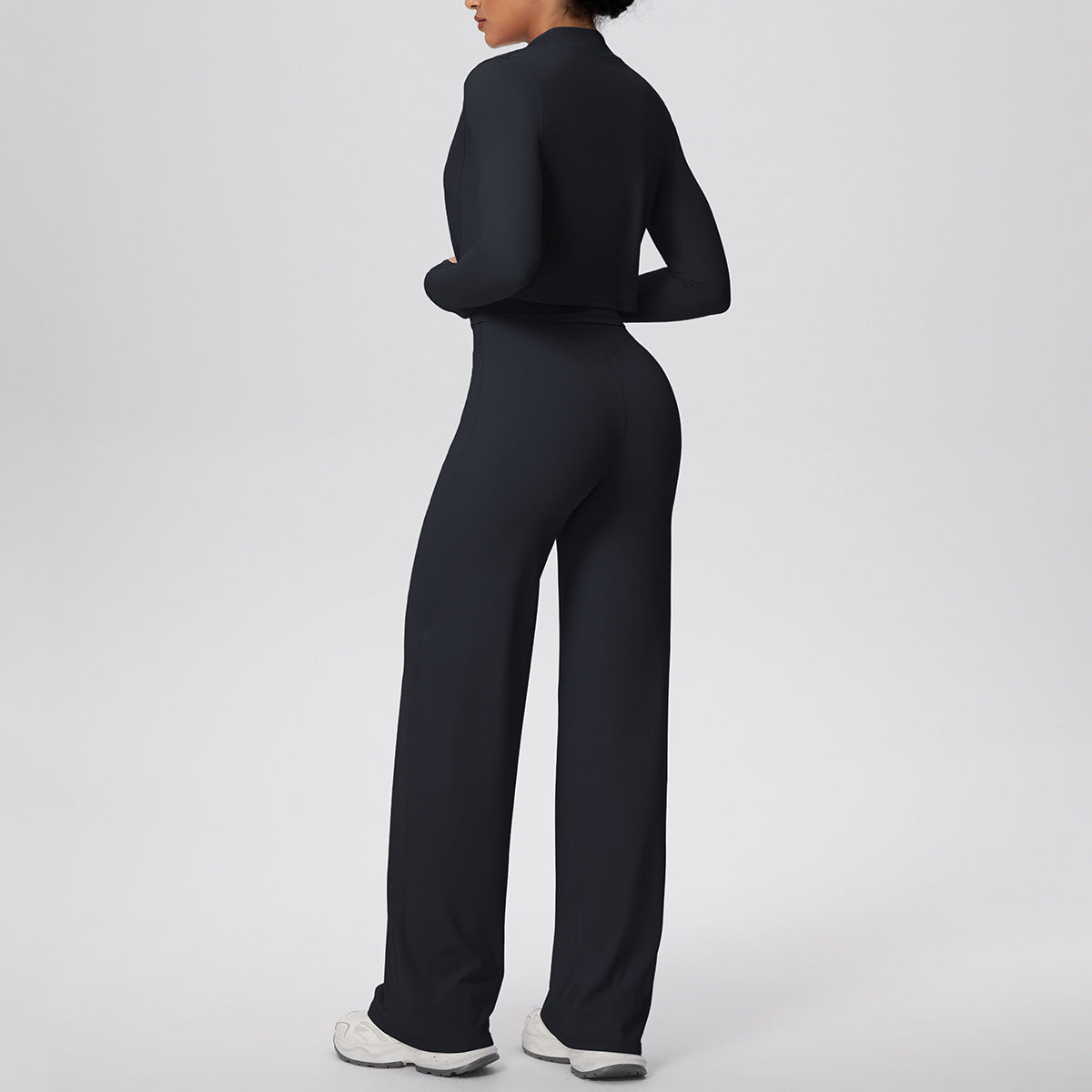 Solid Color Zip Long Sleeve Coat & Yoga Three-Piece Suit