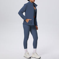 Women’s High Waist Yoga Suit with Long Sleeve Fleece Zipper Coat