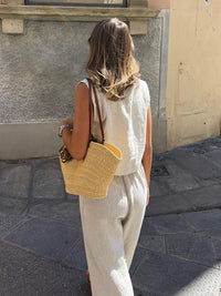 Linen Vest Pants Summer Sleeveless Vest Wide Leg Pants Casual Two Piece Sets - Modestly Vogue 