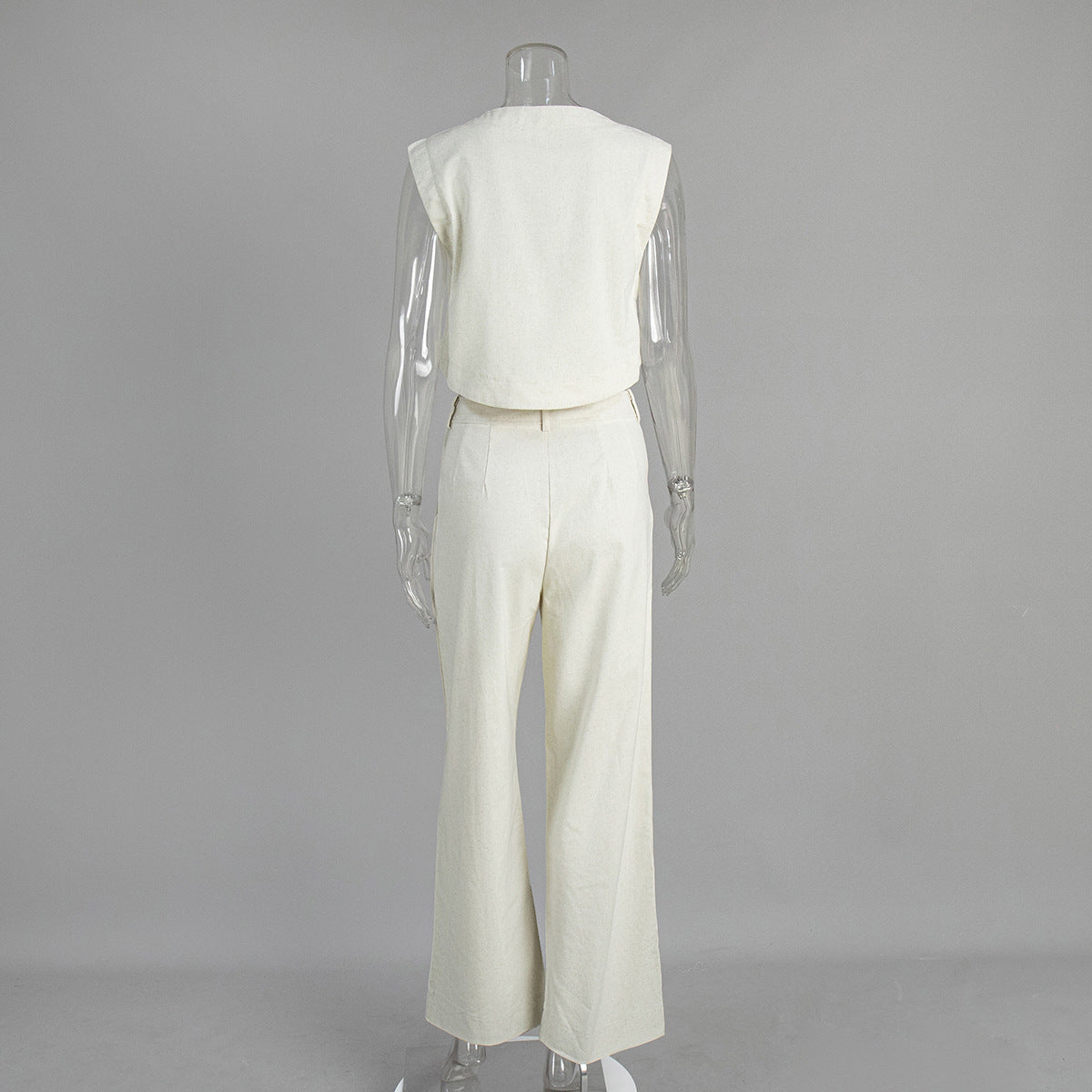 Linen Vest Pants Summer Sleeveless Vest Wide Leg Pants Casual Two Piece Sets - Modestly Vogue 