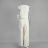 Linen Vest Pants Summer Sleeveless Vest Wide Leg Pants Casual Two Piece Sets - Modestly Vogue 
