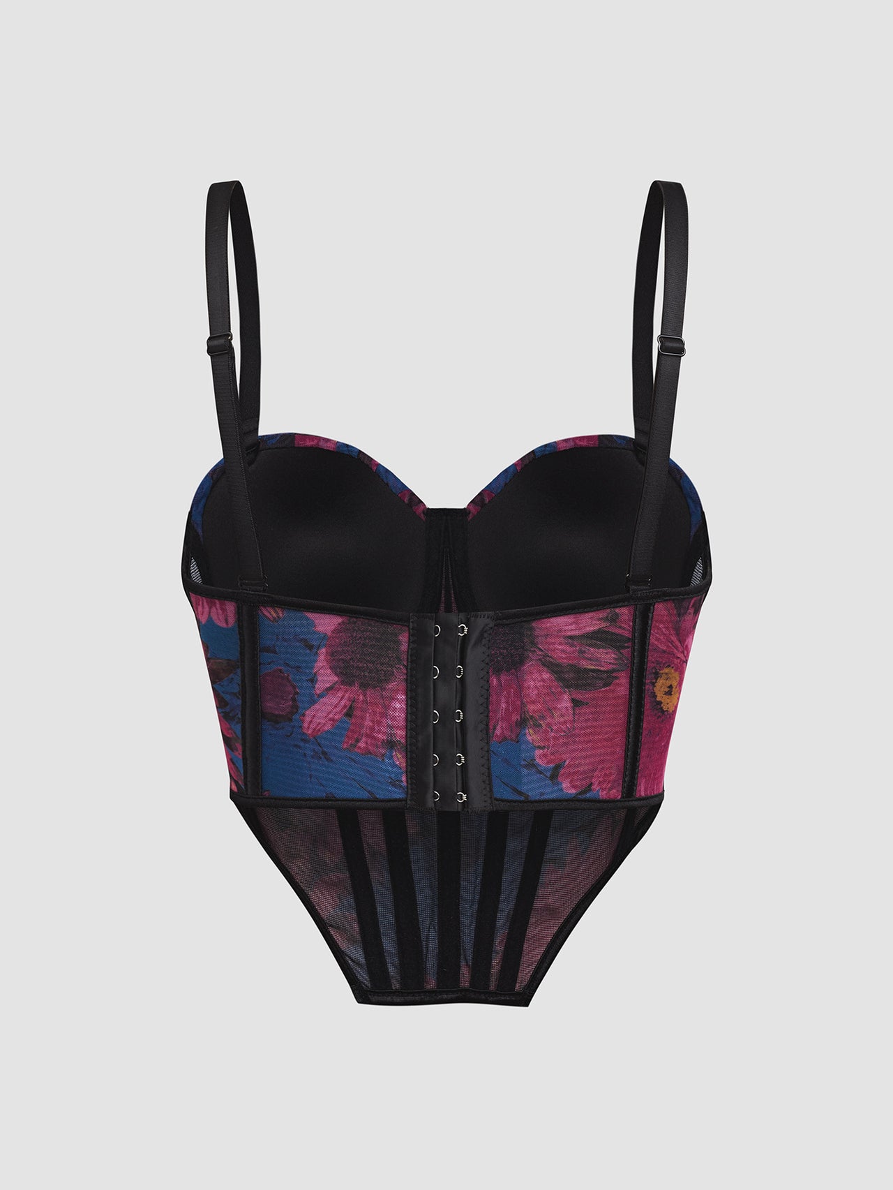 Mesh Floral Print Steel Ring Boning Corset Short Strapless Vest Underwear Sexy Spaghetti Straps Slimming - Modestly Vogue 