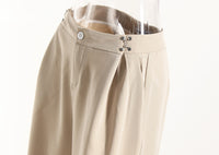 Neutral Classic All Matching Casual Pants Women Spring Summer High Waist on Both Sides Metal Buckle Slim Fit Flab Ankle Length Pants - Modestly Vogue 