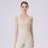 Nude Feel Mesh Sports Yoga Top | Slim Fit Long Sleeve Activewear - Modestly Vogue 