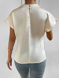 Women’s Pleated Satin Top – Round Neck Short Sleeve Blouse - Modestly Vogue 