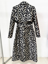 Belt Leopard Jacquard Long Trench Coat | Statement Outerwear - Modestly Vogue 