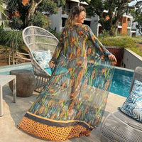 Stretch Mesh Long Sleeve Beach Cover Up Leopard Print Veils Beach Swimsuit Cardigan Long - Modestly Vogue 