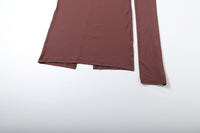 Brown Elegant High Neck Long Sleeves Flowing Scarf Maxi Dress - Modestly Vogue 