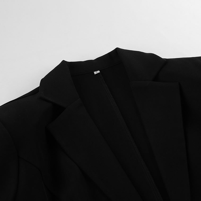 Women’s Black Lace Stitching Long Sleeve Office Blazer