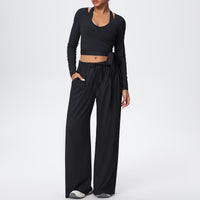 Brushed Quick Drying Yoga Suit Sling Beautiful Back Strap Long Sleeve Hammer Yoga Trousers Three Piece Set - Modestly Vogue 