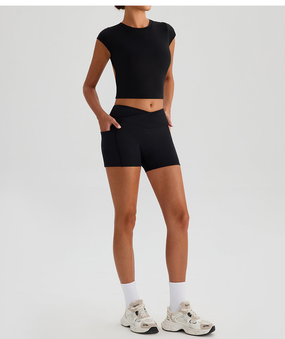 Nude Feel Sports T-Shirt – Removable Chest Pad, Backless Yoga Vest