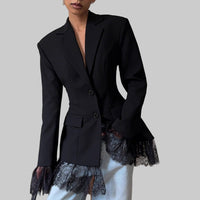 Women’s Black Lace Stitching Long Sleeve Office Blazer