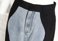 Black Blue Wave Stitch Jeans – Women’s Wide-Leg Denim Pants