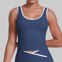 Nude Feel Contrast Color Back Yoga Tennis Workout Clothes Sports Top - Modestly Vogue 