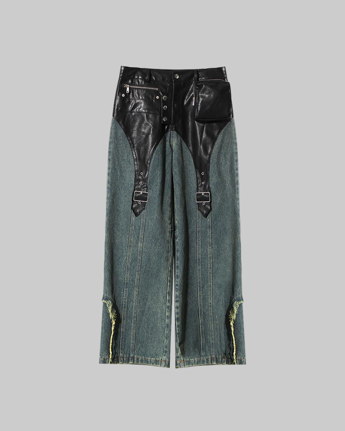 Leather Trim Denim Jeans - Modestly Vogue 
