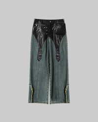 Leather Trim Denim Jeans - Modestly Vogue 