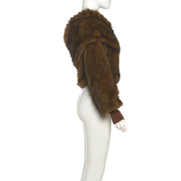 Brown Fur Cropped Of The Shoulder Loose Comfortable Plush Top - Modestly Vogue 