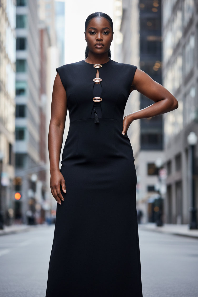 The Structured Button Detail Midi Dress - Modestly Vogue 