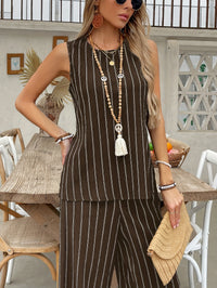 Spring Summer Arrival Two Piece Sets Striped Vest Wide Leg Pants - Modestly Vogue 