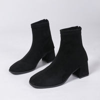 Women’s Leopard Print Suede Chunky Heel Ankle Boots