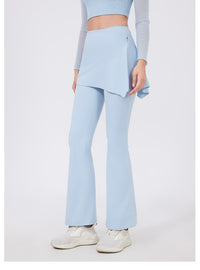 Two-Piece Yoga Set | High-Waist Pleated Bell Bottom Pants And Detachable Skirt - Modestly Vogue 