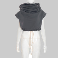 Women Clothing Autumn Winter Solid Color Casual Large Collar Sleeveless Contrast Color Drawstring Hooded Sweater Top