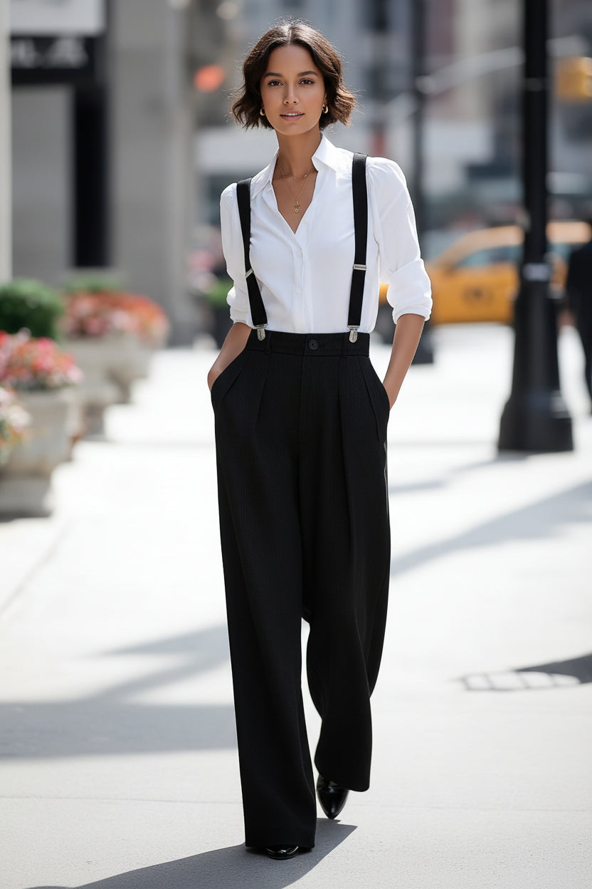 Suspender Trousers Women Adjustable Detachable Shoulder Strap Pocket Daily Workplace Casual Trousers - Modestly Vogue 