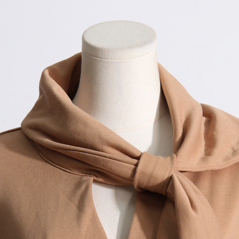 Solid Color Women Sweatshirt Casual Loose Scarf Collar - Modestly Vogue 