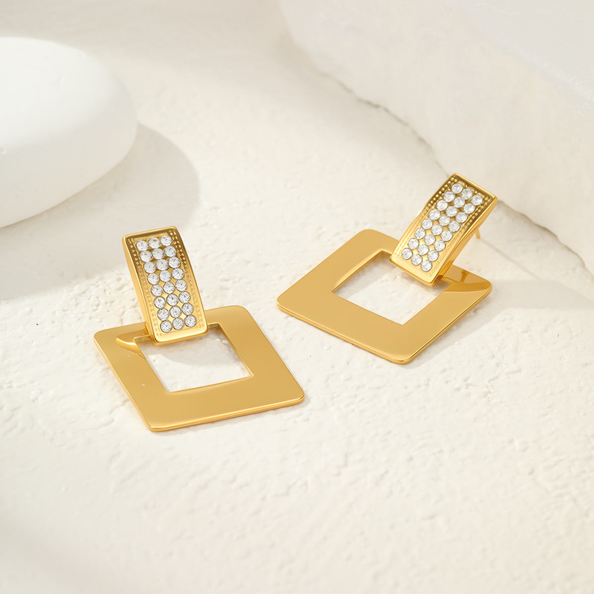 Geometric Abstract Diamond Square Stainless Steel Earrings