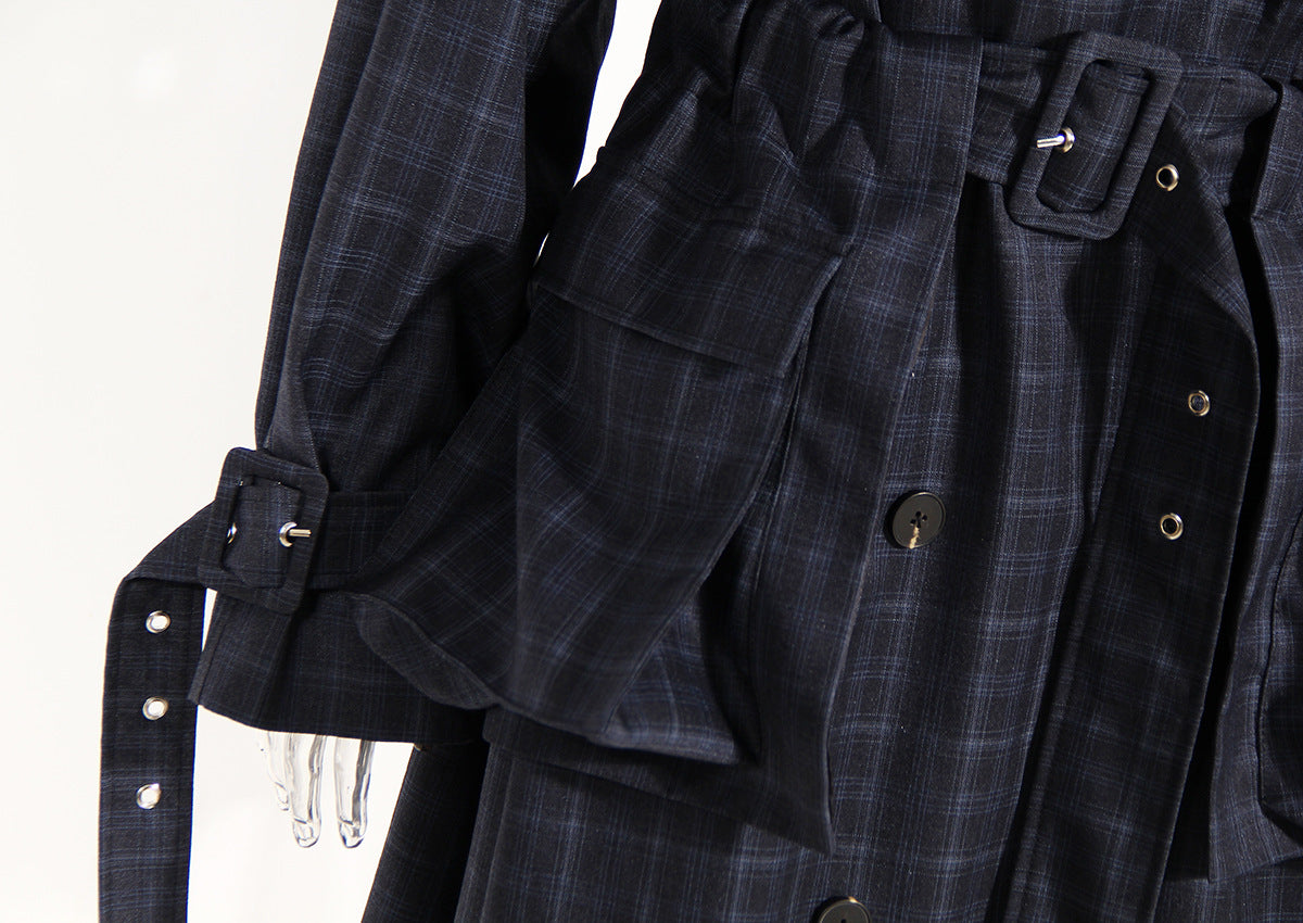 British Plaid Trench Coat for Women with Waist Belt - Modestly Vogue 