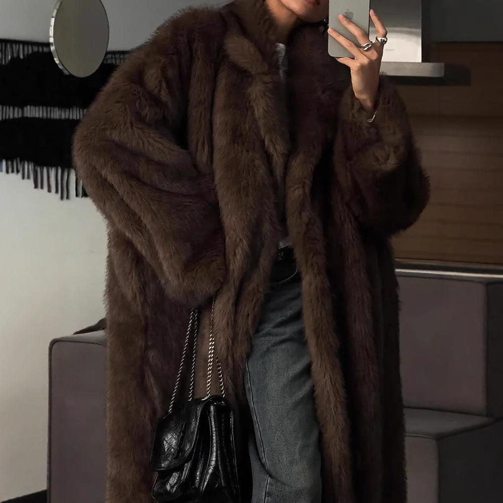 Luxury Faux Fur Coat – Brown Fluffy Long Winter Coat