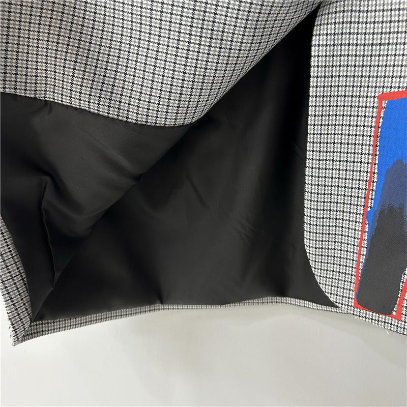 Graffiti Plaid Blazer | British Style Autumn Women’s Jacket - Modestly Vogue 