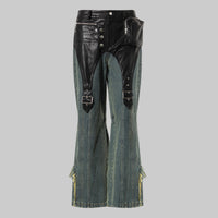 Leather Trim Denim Jeans - Modestly Vogue 