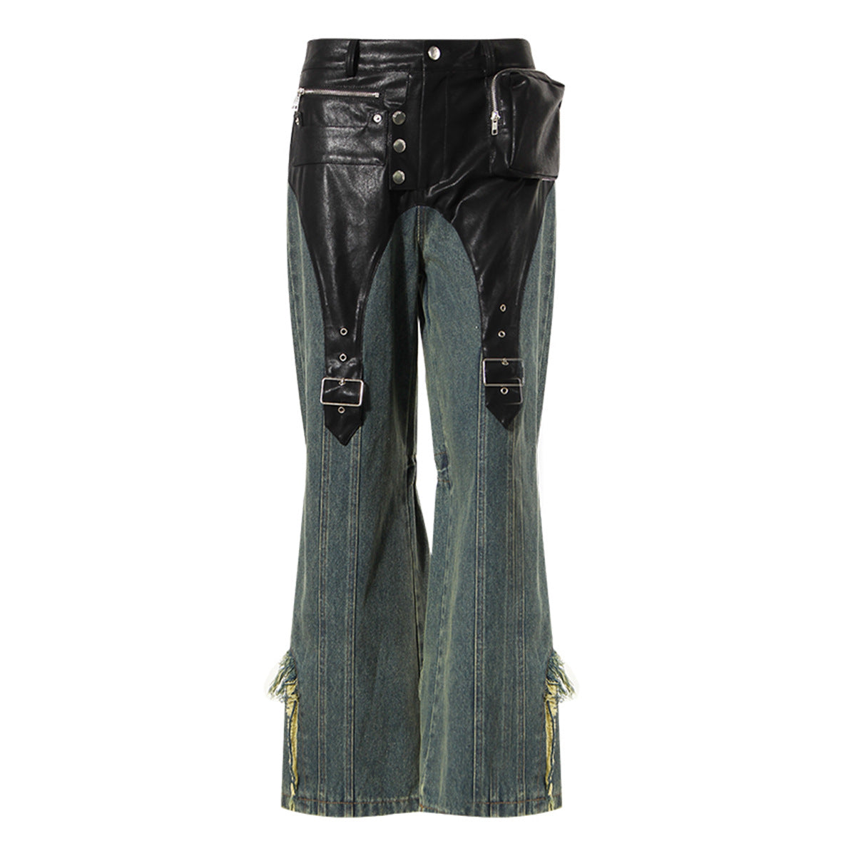 Leather Trim Denim Jeans - Modestly Vogue 